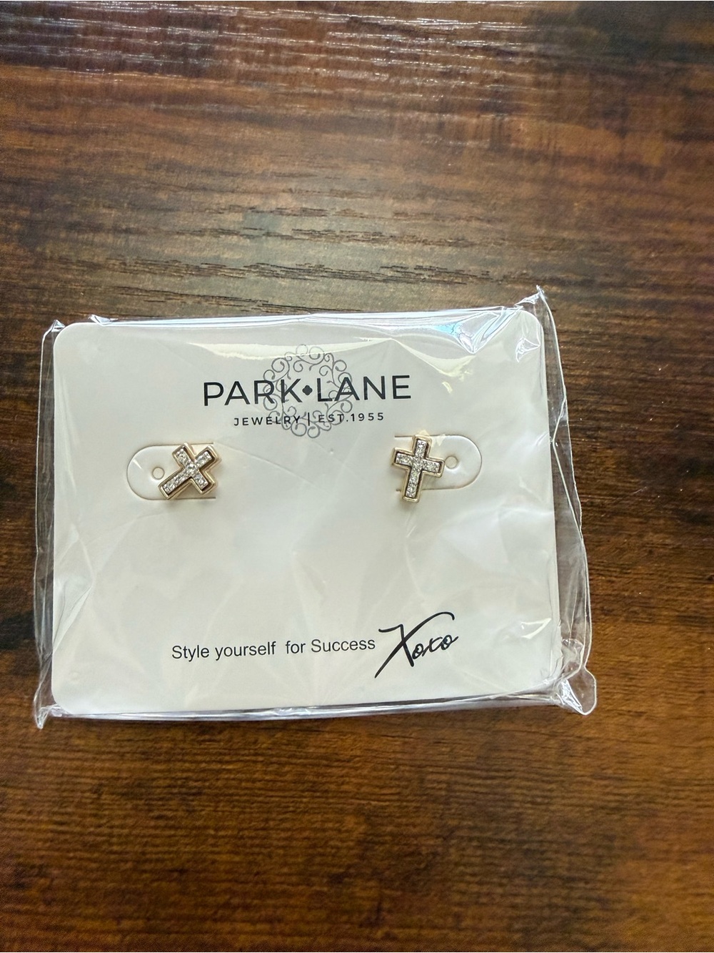 Park Lane Gold-Tone Cross Stud Earrings with Clear Stones